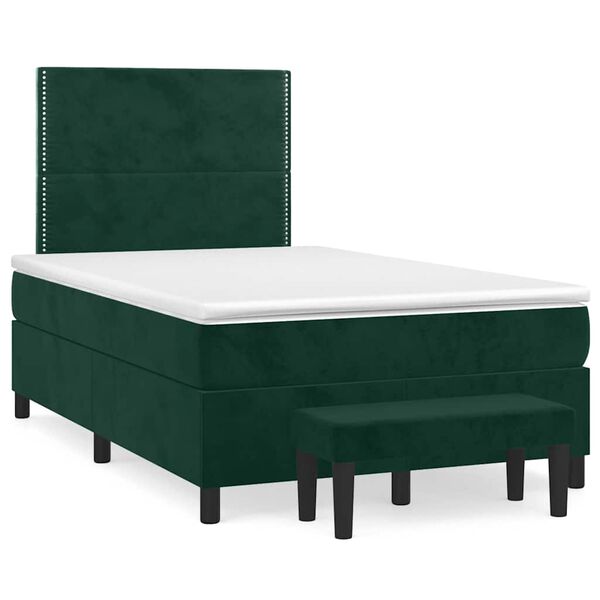 vidaXL Cama boxspring com colch&atilde;o 120x200 cm veludo verde-escuro