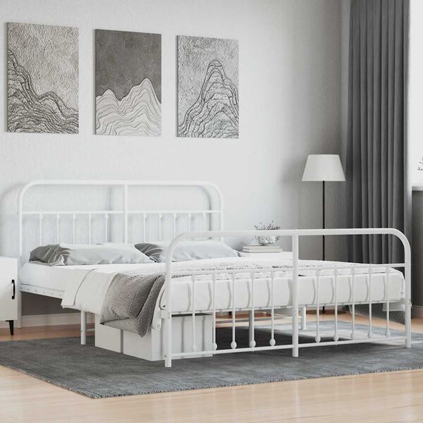 vidaXL Estrutura de cama com cabeceira e p&eacute;s 180x200 cm metal branco