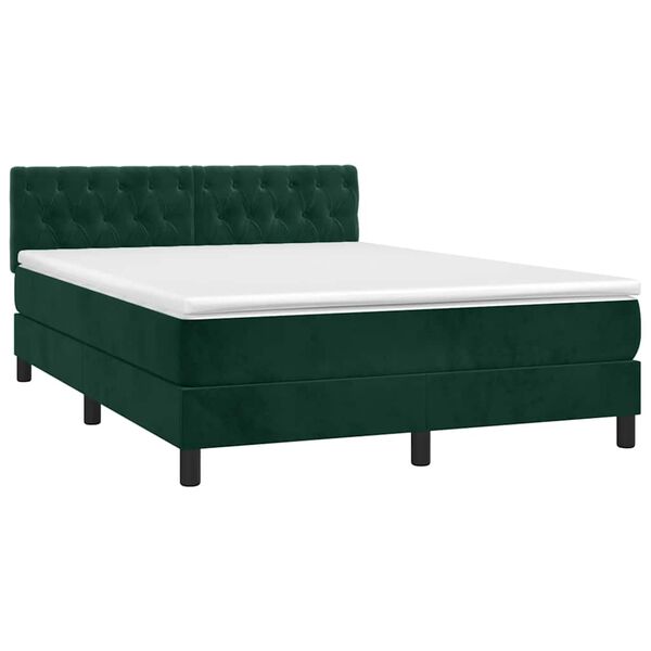 vidaXL Cama box spring c/ colch&atilde;o/LED 140x190 cm veludo verde-escuro