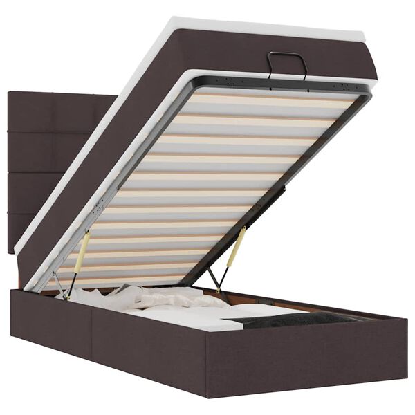 vidaXL Cama otomana com colch&atilde;o & LEDs 90x200cm tecido castanho escuro