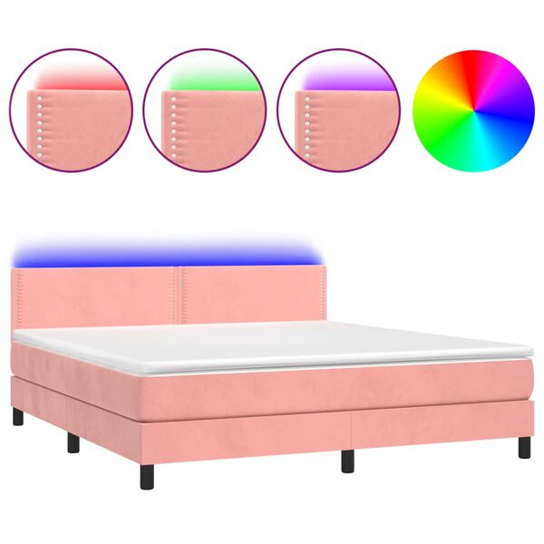 vidaXL Cama box spring c/ colch&atilde;o/LED 160x200 cm veludo rosa