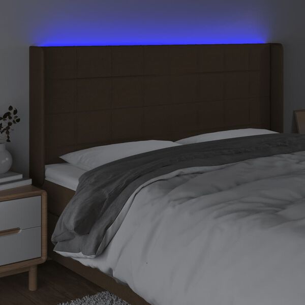 vidaXL Cabeceira de cama c/ luzes LED tecido 163x16x118/128cm castanho