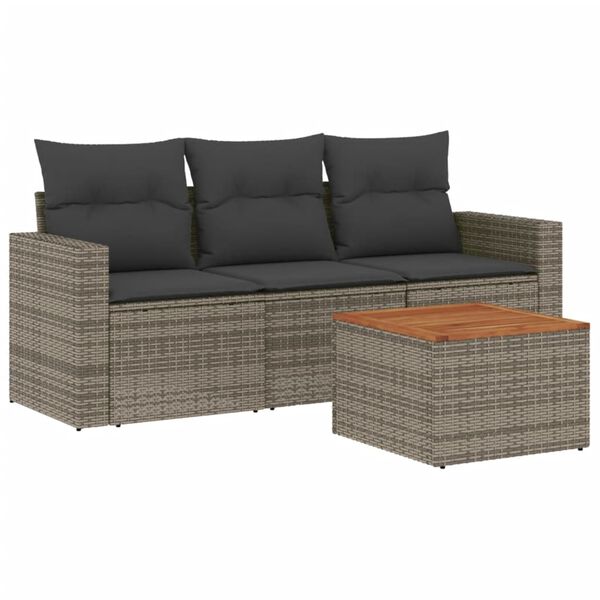 vidaXL 4 pcs conjunto sof&aacute;s de jardim c/ almofad&otilde;es vime PE cinzento