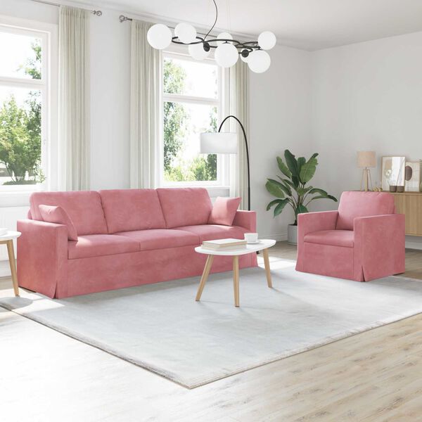 vidaXL Conjunto de Sof&aacute;s 2 pcs Rosa 228 x 78 x 80 cm Veludo