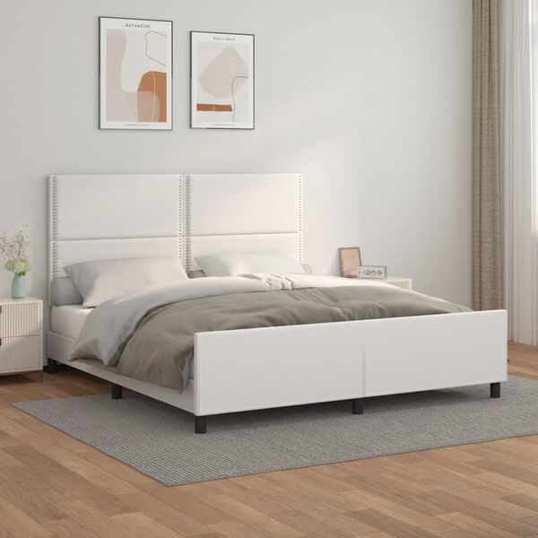 vidaXL Estrutura cama c/ cabeceira 180x200 cm couro artificial branco
