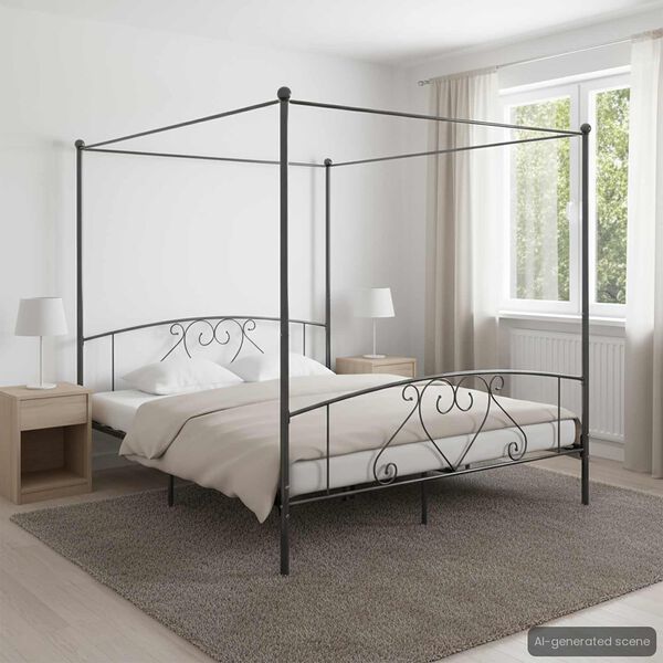 vidaXL Estrutura de cama com dossel 180x200 cm metal cinzento