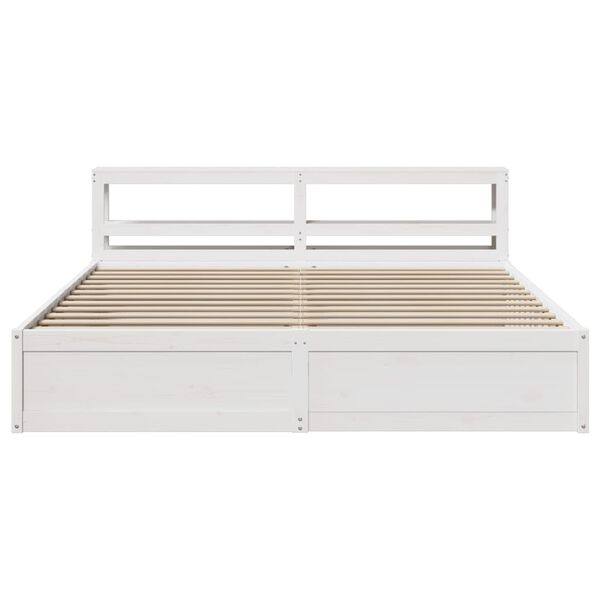 vidaXL Estrutura de cama com cabeceira 200x200 cm pinho maci&ccedil;o branco