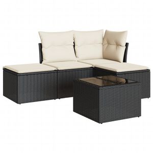 vidaXL 5 pcs conjunto sof&aacute;s de jardim com almofad&otilde;es vime PE preto