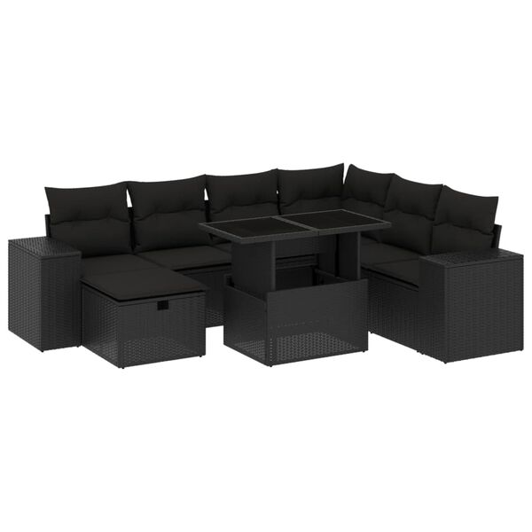 vidaXL 8 pcs conjunto sof&aacute;s de jardim com almofad&otilde;es vime PE preto