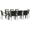 vidaXL 9 pcs conjunto de jantar p/ jardim c/ almofad&otilde;es vime PE preto