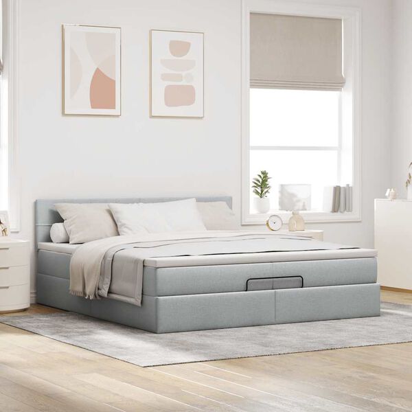 vidaXL Estrutura de cama otomana com colch&atilde;o 200x200 cm cinzento-claro