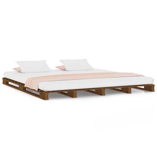 vidaXL Cama de paletes 140x190 cm pinho maci&ccedil;o castanho mel