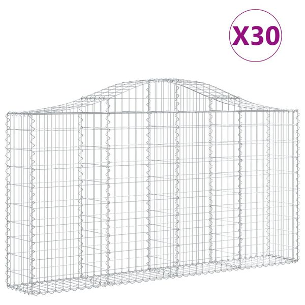 vidaXL Cestos gabião arqueados 30 pcs 200x30x100/120 ferro galvanizado