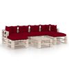 vidaXL 7 pcs conj. lounge de paletes p/ jardim com almofad&otilde;es pinho