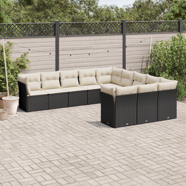 vidaXL 11 pcs conjunto sof&aacute;s de jardim c/ almofad&otilde;es vime PE preto