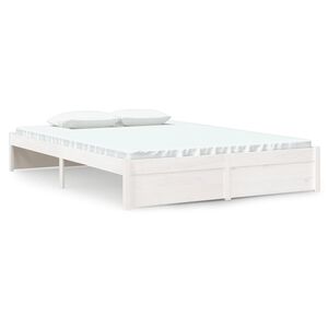 vidaXL Estrutura de cama casal 135x190 cm madeira maci&ccedil;a branco