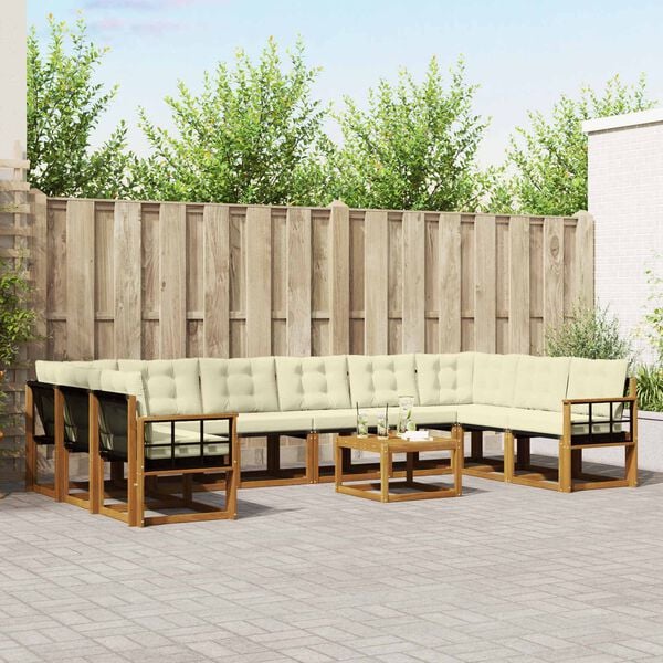 vidaXL Conjunto de Sof&aacute;s para Exterior 11 pcs Natural e Creme