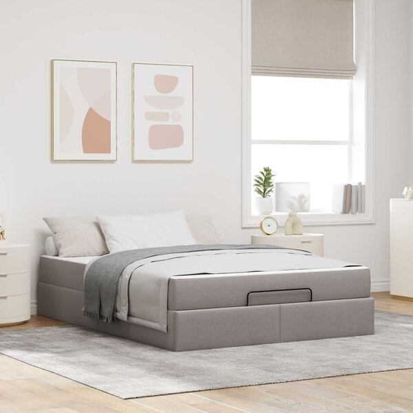 vidaXL Estrutura de cama com colch&atilde;o 2 pcs Cinzento-acastanhado tecido