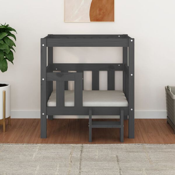 vidaXL Cama para c&atilde;es 65,5x50,5x70 cm madeira de pinho maci&ccedil;a cinza