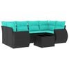 vidaXL Conjunto de sof&aacute; de jardim com 7 pe&ccedil;as e almofadas em rattan sint&eacute;tico preto