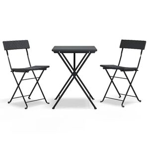 vidaXL 3 pcs conjunto de bistr&ocirc; dobr&aacute;vel vime PE preto
