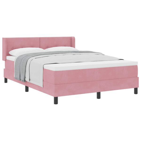 vidaXL Cama Box com colch&atilde;o com cabeceira Rosa 200 x 160 cm Veludo