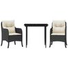 vidaXL 3 pcs conjunto de jantar p/ jardim c/ almofad&otilde;es vime PE preto