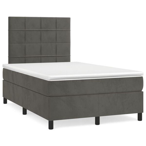 vidaXL Cama boxspring com colch&atilde;o 120x190 cm veludo cinzento-escuro