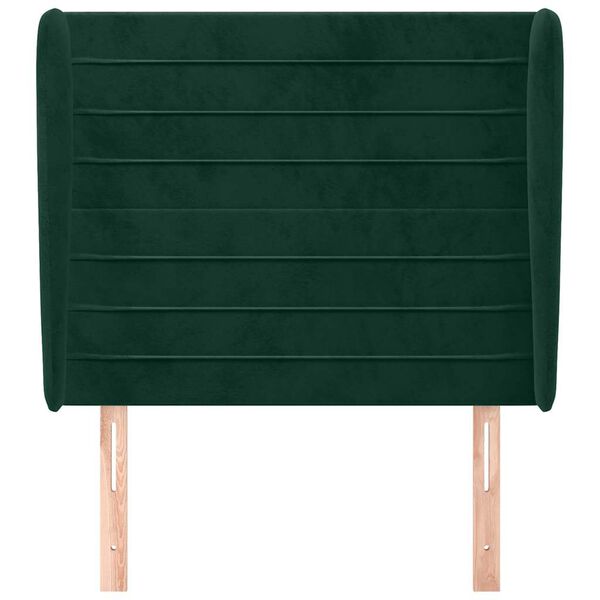 vidaXL Cabeceira cama c/ abas veludo 93x23x118/128 cm verde-escuro