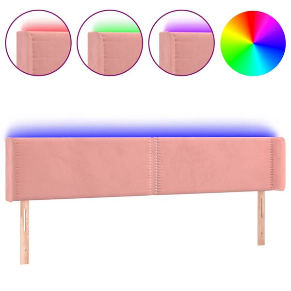vidaXL Cabeceira de cama c/ luzes LED veludo 163x16x78/88 cm rosa