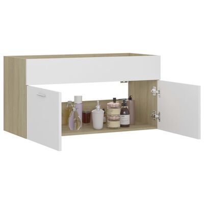 vidaXL Armário lavatório derivados de madeira branco e carvalho sonoma