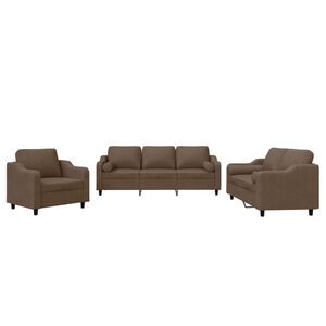 vidaXL 3 pcs conjunto de sof&aacute;s com almofadas tecido castanho