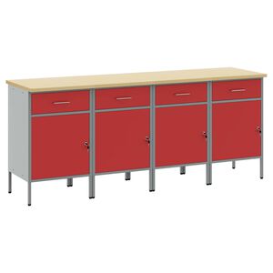 vidaXL Arm&aacute;rio de Trabalho 4 pcs Vermelho e Cinza 200 x 55 x 85 cm