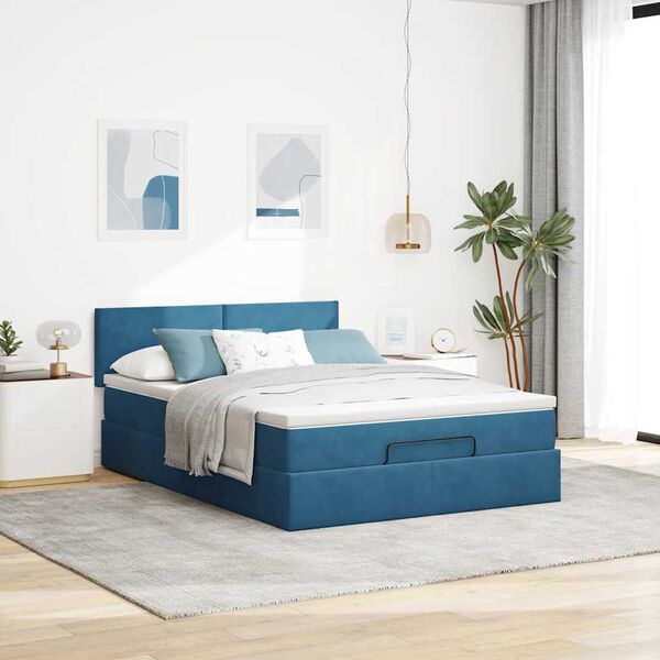 vidaXL Estrutura de cama otomana com colchão 140x190cm azul escuro