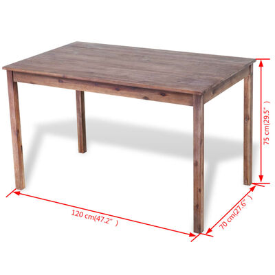 vidaXL Mesa de jantar, madeira acácia maciça, 120x70x75 cm