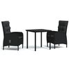 vidaXL 3 pcs conjunto de jantar para jardim com almofad&otilde;es preto