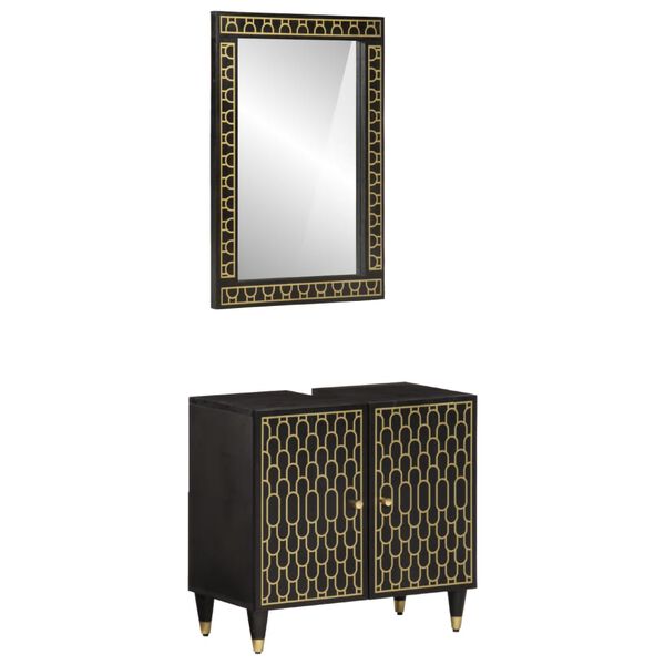 vidaXL 2 pcs conj. móveis p/ casa de banho madeira mangueira maciça