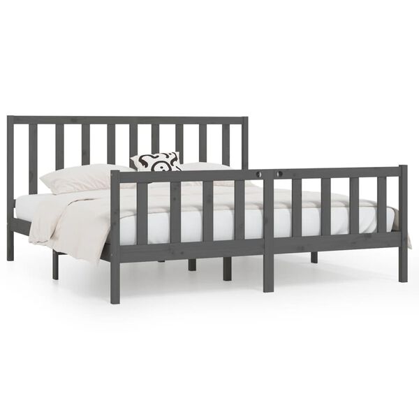 vidaXL Estrutura de cama 200x200 cm madeira maci&ccedil;a cinzento