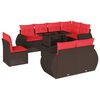 vidaXL Conjunto de sof&aacute; de jardim com 9 pe&ccedil;as e almofadas em rattan sint&eacute;tico marrom