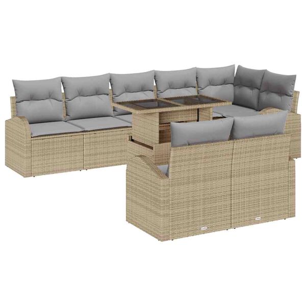 vidaXL Conjunto de Sof&aacute; de Jardim 9 pcs Bege Rattan Sint&eacute;tico