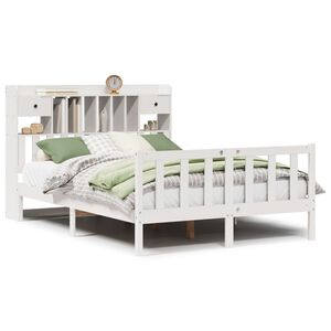 vidaXL Cama com estante sem colch&atilde;o 160x200 cm pinho maci&ccedil;o branco