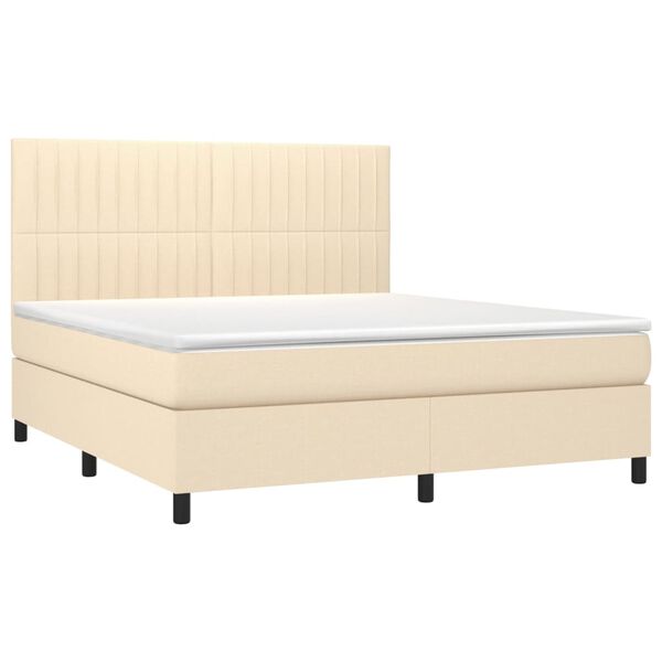 vidaXL Cama box spring c/ colch&atilde;o e LED 180x200 cm tecido cor creme