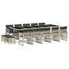 vidaXL 15 pcs conj. jantar jardim c/ almofad&otilde;es vime PE cinzento-claro