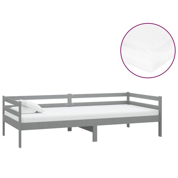 vidaXL Sofá-cama com colchão 90x200 cm pinho maciço cinzento