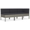 vidaXL 3 pcs conjunto lounge de jardim c/ almofad&otilde;es vime PE cinzento
