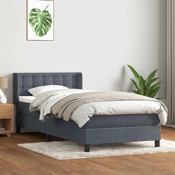 vidaXL Cama com molas/colch&atilde;o cinza-escuro 80x220 cm veludo