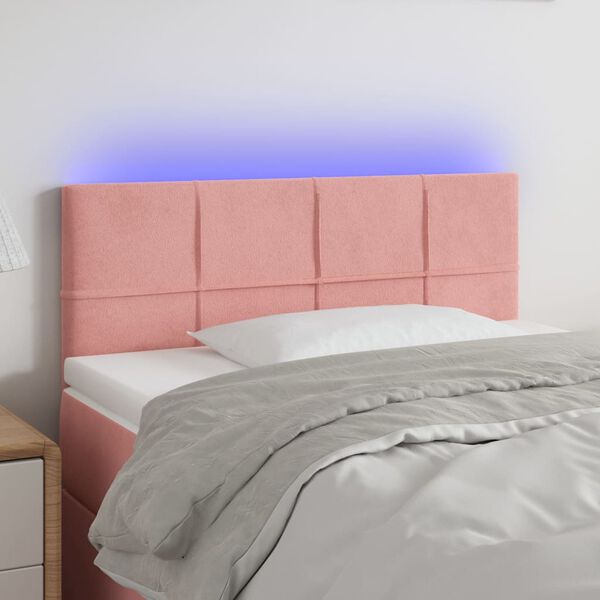 vidaXL Cabeceira de cama c/ luzes LED veludo 80x5x78/88 cm rosa