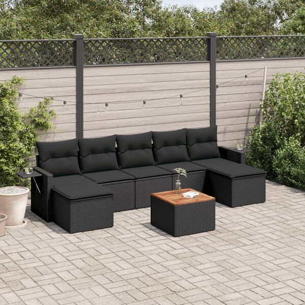 vidaXL 8 pcs conjunto sofás de jardim com almofadões vime PE preto