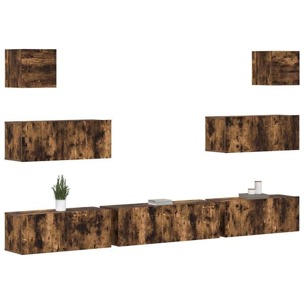 vidaXL 7 pcs conjunto m&oacute;veis TV derivados de madeira carvalho fumado