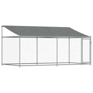vidaXL Jaula para c&atilde;o com telhado/porta 4x2x2 m a&ccedil;o galvanizado cinza